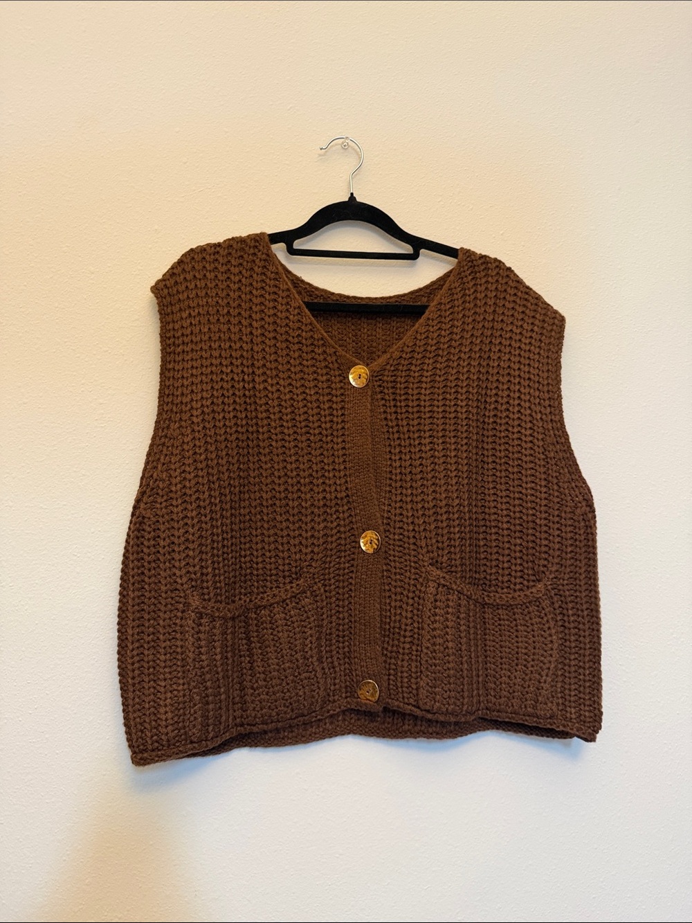 Brown Knit Button-Front Women's Sweater Vest